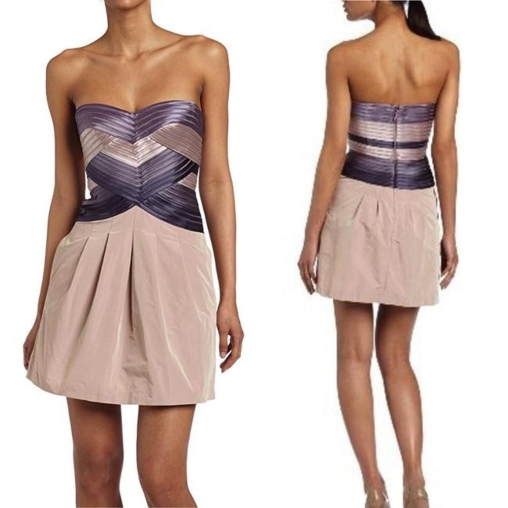BCBGMaxAzria Pink & Purple Taffeta & Satin Strapless Bustier Cocktail Dress